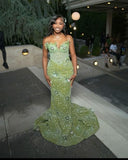 Green Mermaid Long Evening Gown Shinny Prom Dress Inspiration Party Gowns Princess Formal Dress HZ0311