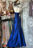 Vintage Halter Sheath Long Prom Dresses Beaded Satin Blue Evening Dresses Sleeveless Birthday Dresses HZ0311