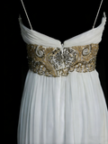 Chic A Line Spaghetti Strap White Chiffon Beads Senior Prom dresses High School Long Formal Dresses HZ0311