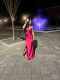 Classy Mermaid Sweetheart Hot Pink Satin Slit Prom Dresses Inspo For Teens Formal Dress Party Outfits Prom Gowns HZ0311