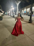 Unique Sheath Strapless Black Girls Sequin Red Prom Dresses Long Party Dress 18th Birthday Outfits Graduation Gowns HZ0311