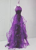 Retro Ball Gown High Neck Grape Tulle With Tassel Evening For Women Party Dresses Long Formal Prom Dresses 21st Birthday Gowns HZ0311