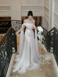 Simple Mermaid Off The Shoulder Tulle White Wedding Dress With Pleated Ruched Fairytale Brides Gown Wedding Dresses HZ0311