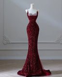 Classy Mermaid Spaghetti Straps Burgundy Sequins For Women Party Dress Long Formal Prom Dresses 18th Birthday Gowns HZ0311