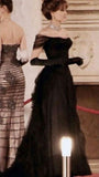Vintage Ball Gown Black Birthday Party Dresses Off The Shoulder Prom Dresses Outfits Formal Dress HZ0311