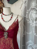 Vintage V Neck Lace Burgundy Long Prom Dress Mermaid Evening Party Gown Dance Outfits HZ0311