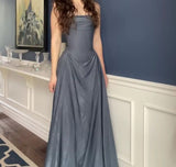Women's Cocktail Party Gowns Sheath Strapless Gray With Pleated Long Graduation Dinner Outfit Prom Dresses HZ0311