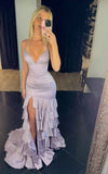 Charming Mermaid Spaghetti Strap Lilac Slit Sequins Long Prom Dresses Evening Outfits Formal Dress HZ0311