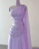 Classy Sheath One Shoulder Pink Long Chiffon Evening Gown Prom Dresses Formal Gowns HZ0311