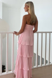 Chic A Line Sweetheart Pink Long Prom Dress with Ruffles HZ0311
