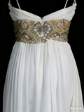 Chic A Line Spaghetti Strap White Chiffon Beads Senior Prom dresses High School Long Formal Dresses HZ0311