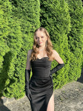 Modest Senior Prom Dresses High Schools Inspiration Mermaid Sweetheart Black With Slit Semi Formal Grad Long Prom Dress For Teens HZ0311