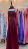 Sexy A line Spaghetti Straps Chiffon Burgundy Inspo Formal Party Gowns Long Prom Dresses HZ0311