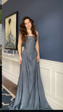 Women's Cocktail Party Gowns Sheath Strapless Gray With Pleated Long Graduation Dinner Outfit Prom Dresses HZ0311