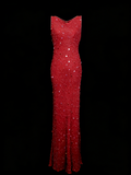 Modest Night Aesthetic Sheath Scoop Neck Red Sequins College Formal Outfit Long Prom Graduation Dresses For Teens HZ0311