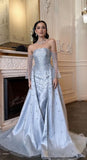 Customized Mermaid Prom Dresses Floor-Length Strapless Full Sleeve Evening Gown Simple Fashion Graduation Gown HZ0311