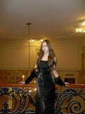 Vintage Mermaid Spaghetti Strap Black Velvet With Silver Beads Long Prom Dresses Aesthetic For Teens Formal Dress Party Outfits Prom Gown HZ0311
