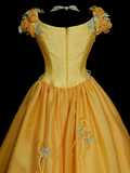 Cute Ball Gown Yellow Sweet 16 Dresses Quinceanera Dress With 3D Flowers Long 15 Vestidos De Fiesta HZ0311
