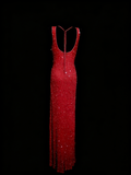 Modest Night Aesthetic Sheath Scoop Neck Red Sequins College Formal Outfit Long Prom Graduation Dresses For Teens HZ0311