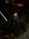 Sparkly Mermaid High Neck Black Sequin With Beads Gem Long Prom Dresses 20th Birthday Outfits HZ0311