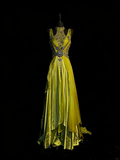 Modest A line High Neck Green Satin With Beaded Bodice College Formal Outfit Long Prom Graduation Dresses For Teens HZ0311