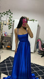 Modest A line Spaghetti Strap Burgundy Satin Slit Prom Dresses Sleeveless Long Formal Party Gown HZ0311