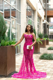 Modest Mermaid Strapless Fuchsia Black Women Prom Dresses Evening Party Formal Gown 18th Birthday Gowns HZ0311