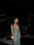 Sparkly Mermaid Silver Gray Prom Dress Aesthetic Spaghetti Straps Midnight Long Prom Dresses Formal Gown Inspo Sequins Evening Outfit HZ0311