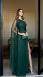 Elegant One Shoulder Tiered Prom Dress A-Line Tulle Sleeveless Evening Dress Dark Green Formal Party Gowns HZ0311