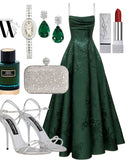 Elegant Prom Dress A-Line Spaghetti Strap Dark Green Satin Sleeveless Evening Dress Backless Formal Party Gowns HZ0311