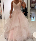 Classic Ball Gown Spaghetti Strap Pink Tulle Sleeveless With Ruffles Long Prom Dresses Senior Graduation Dance Evening Outfits HZ0311