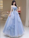 Elegant Ball Gown Sweetheart Blue Tulle Long Prom Dresses Formal Party Dress Prom Gown HZ0311