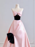 Timeless Ball Gown Sweetheart Pink Satin Long Prom Dresses Inspiration Party Gowns HZ0311