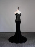 Modest Mermaid Sweetheart Black Velvet College Formal Outfit Prom Graduation Dresses For Teens HZ0311