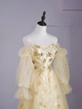 Vintage Night Aesthetic Ball Gown Strapless Tulle Yellow College Formal Sweet 16 Outfit Long Prom Dresses For Teens HZ0311