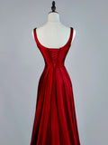 Stunning Mermaid Square Neck Burgundy Satin Long Prom Dresses Inspiration Evening Dress Princess Graduation Gown HZ0311