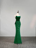 Stunning Mermaid Strapless Green Sequined Prom Dresses Inspiration Evening Dress Princess Graduation Gown HZ0311