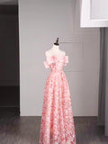 Elegant A line Off The Shoulder Pink Sequin Long Prom Dresses For Teens Evening Outfits Formal Dress HZ0311