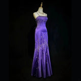 Elegant Mermaid Spaghetti Straps Grape Satin Long Prom Dresses Formal Party Gowns Vestidos De Dia HZ0311