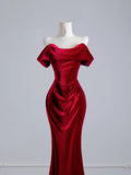 Romantic Mermaid Off The Shoulder Red Satin Long Prom Dresses Impress 18th Birthday Outfits Party Gown HZ0311