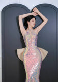 Modest Mermaid Halter Sequin Long Prom Dresses High School Teens Senior Graduation Dance Party Outfits HZ0311