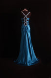 Retro Mermaid Halter Teal Blue Satin 2000s Long Prom Dresses Inspo 18th Birthday Outfits Formal Dress HZ0311