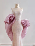 Glamorous Mermaid Strapless Light Pink Sequin With Cape Prom Dresses Long Evening Formal Gown BirthdayParty Gowns HZ0311