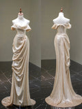 Modest Mermaid Off The Shoulder Champagne Sequined With Sleeves Long Prom Dress For Women Girls Evening Dresses HZ0311