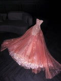 Glittery Mermaid Strapless Coral Pink Sequined Long Formal Evening Dress Formal 18th Birthday Gowns Prom Dresses HZ0311