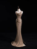 Glitter Mermaid Asymmetrical Neck Sequin Long Prom Dresses Champagne Formal Gowns Inspo Evening Outfit HZ0311