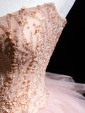 Beautiful Pink Ball Gowns Strapless Satin Tulle Party Dresses Prom Dresses Impress Sweet 16 Formal Dress HZ0311