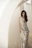 Mermaid Halter Silver Sequin Long Prom Dresses Impress 18th Birthday Outfits Prom Gown HZ0311