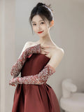 Modest Mermaid Strapless Satin With Gloves For Women Party Dress Long Formal Prom Dresses 22th Birthday Outfits HZ0311