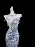 Classic Mermaid Wedding Dresses Sweetheart Silver Gray Sequin With Gem Crystals Brides Dress Bridal Gowns HZ0311